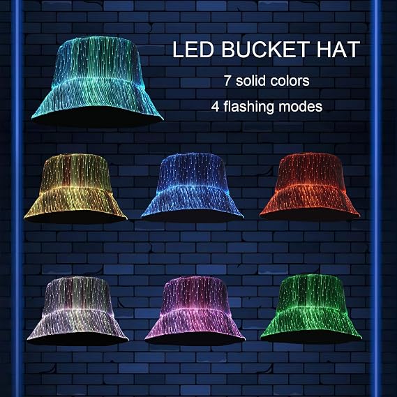 LED Rave Bucket Hat Light up Fisherman Cap Party Festival Gear