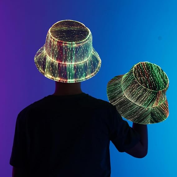 LED Rave Bucket Hat Light up Fisherman Cap Party Festival Gear