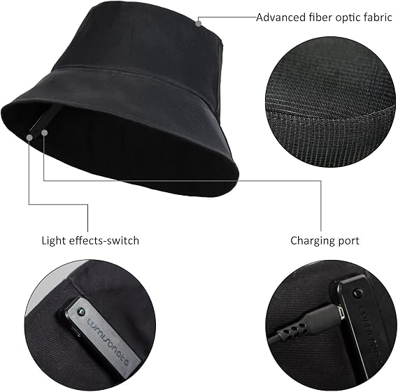 LED Rave Bucket Hat Light up Fisherman Cap Party Festival Gear