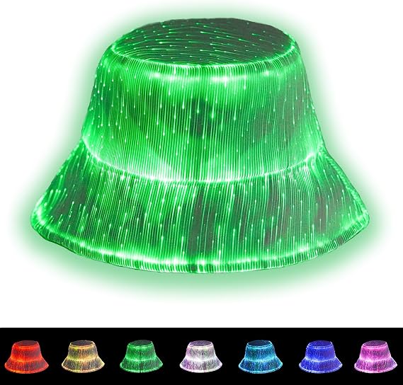 LED Rave Bucket Hat Light up Fisherman Cap Party Festival Gear