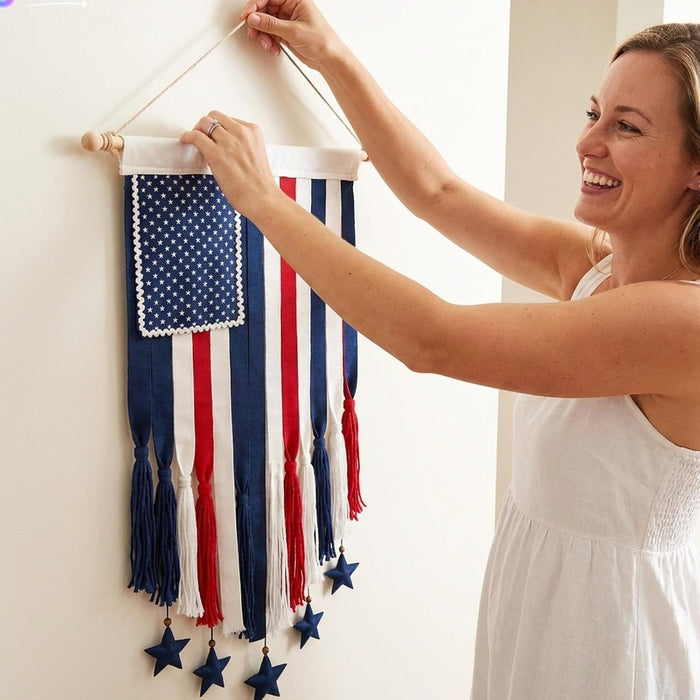 Patriotic Decoration Rag Lighted American Flag Banner 50×27in