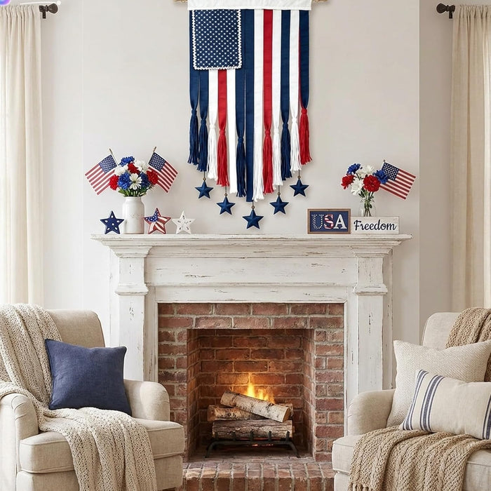 Patriotic Decoration Rag Lighted American Flag Banner 50×27in