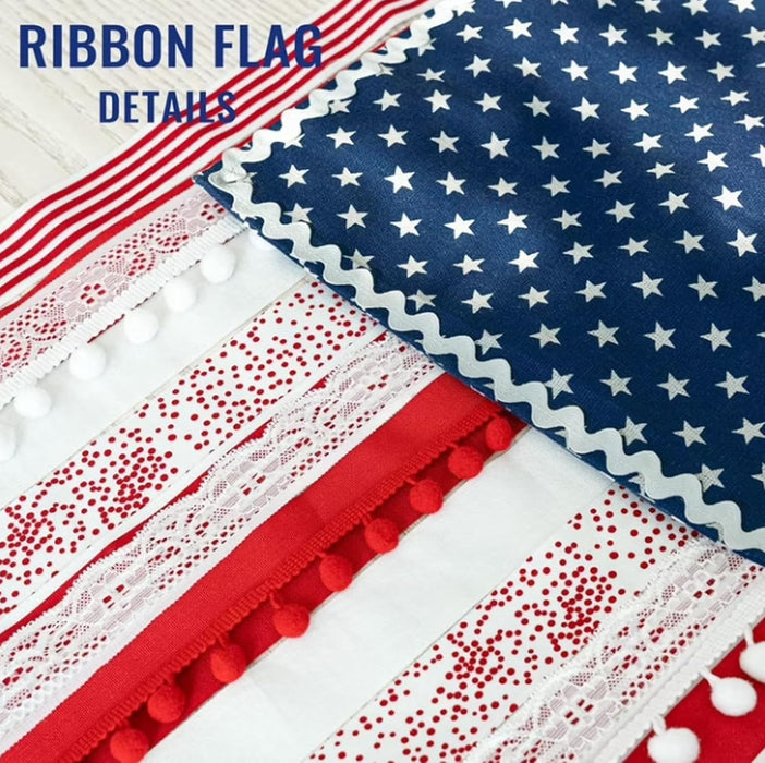 Bohemian Patriotic Lighted Rag American Flag Banner 4 X 2.3 Ft