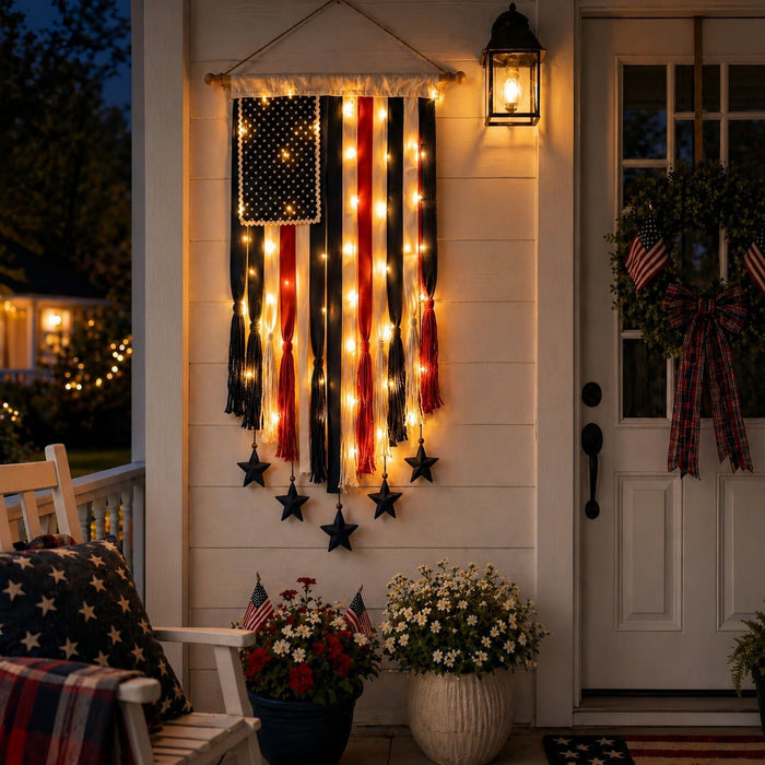 Patriotic Decoration Rag Lighted American Flag Banner 50×27in