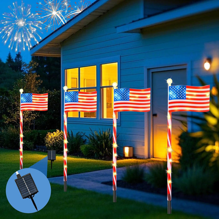 Outdoor Solar American Flag Pathway Lights Set of 4