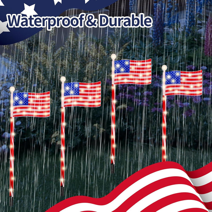Outdoor Solar American Flag Pathway Lights Set of 4