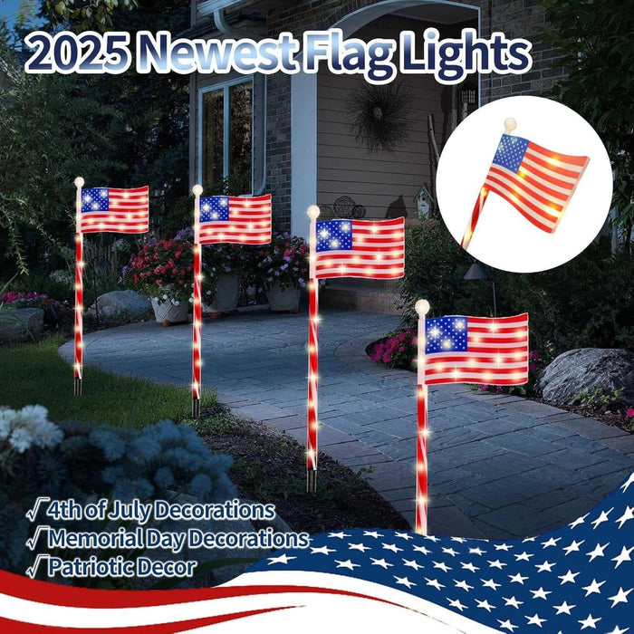 Outdoor Solar American Flag Pathway Lights Set of 4