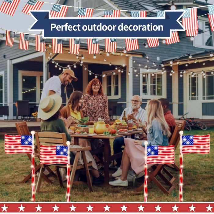 Outdoor Solar American Flag Pathway Lights Set of 4