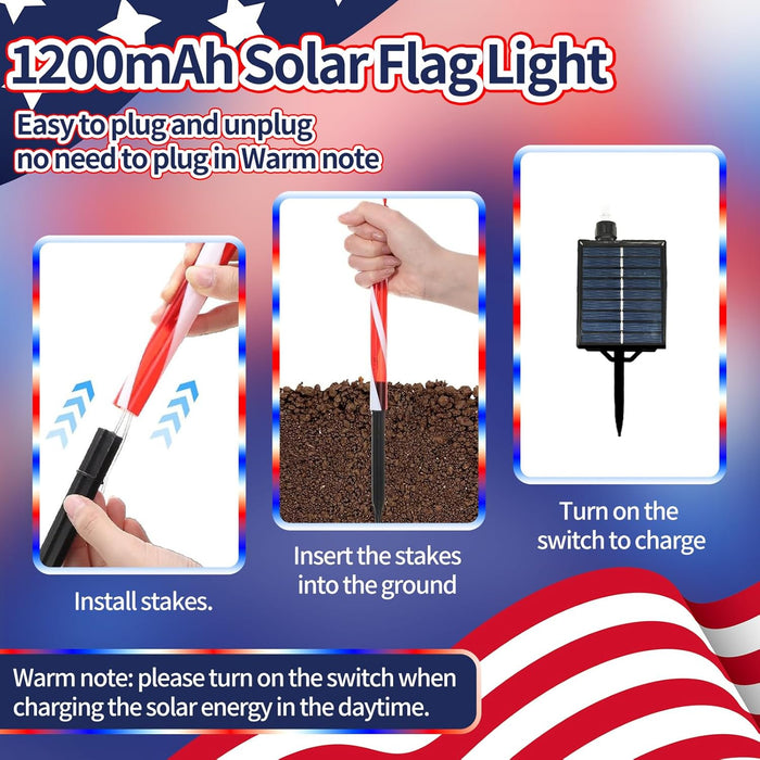 Outdoor Solar American Flag Pathway Lights Set of 4