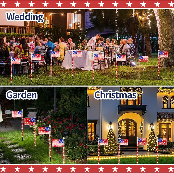 Outdoor Solar American Flag Pathway Lights Set of 4