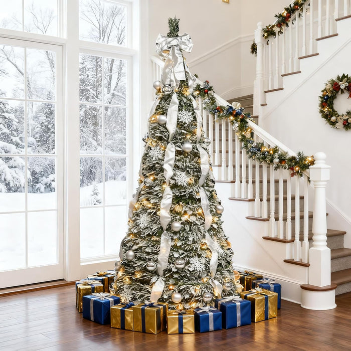 6-ft/7.5ft Prelit Collapsible Christmas Tree with Warm White Lights (Silver)