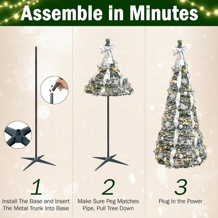 6-ft/7.5ft Prelit Collapsible Christmas Tree with Warm White Lights (Silver)