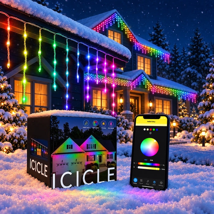 33-ft/66-ft/99-ft Smart Icicle String Lights for Christmas New Year Holiday Decorations Waterproof IP65