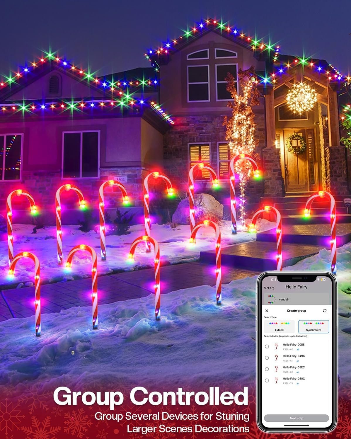 Set of 12 Smart Christmas Candy Cane Pathway Lights with Programmable ...