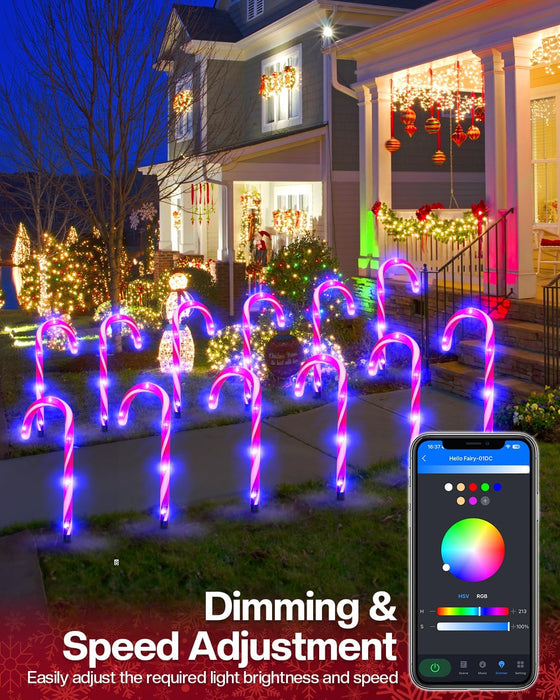 2 Pack Smart Candy Cane Pathway Lights, LED Candy Cane Lights with APP Control, Dimming, Timer, DIY, Color Changing Christmas Decoration for Yard Patio Walkway