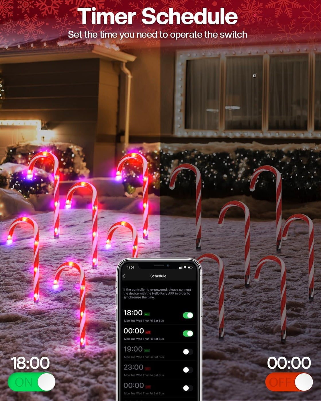 Set of 12 Smart Christmas Candy Cane Pathway Lights with Programmable ...