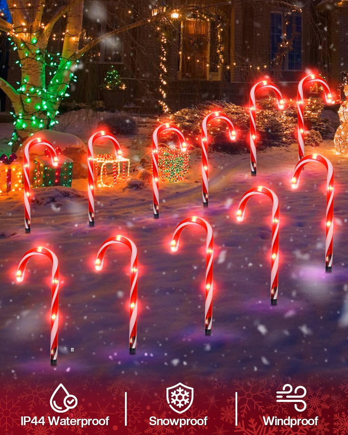 Set of 12 Smart Christmas Candy Cane Pathway Lights with Programmable ...