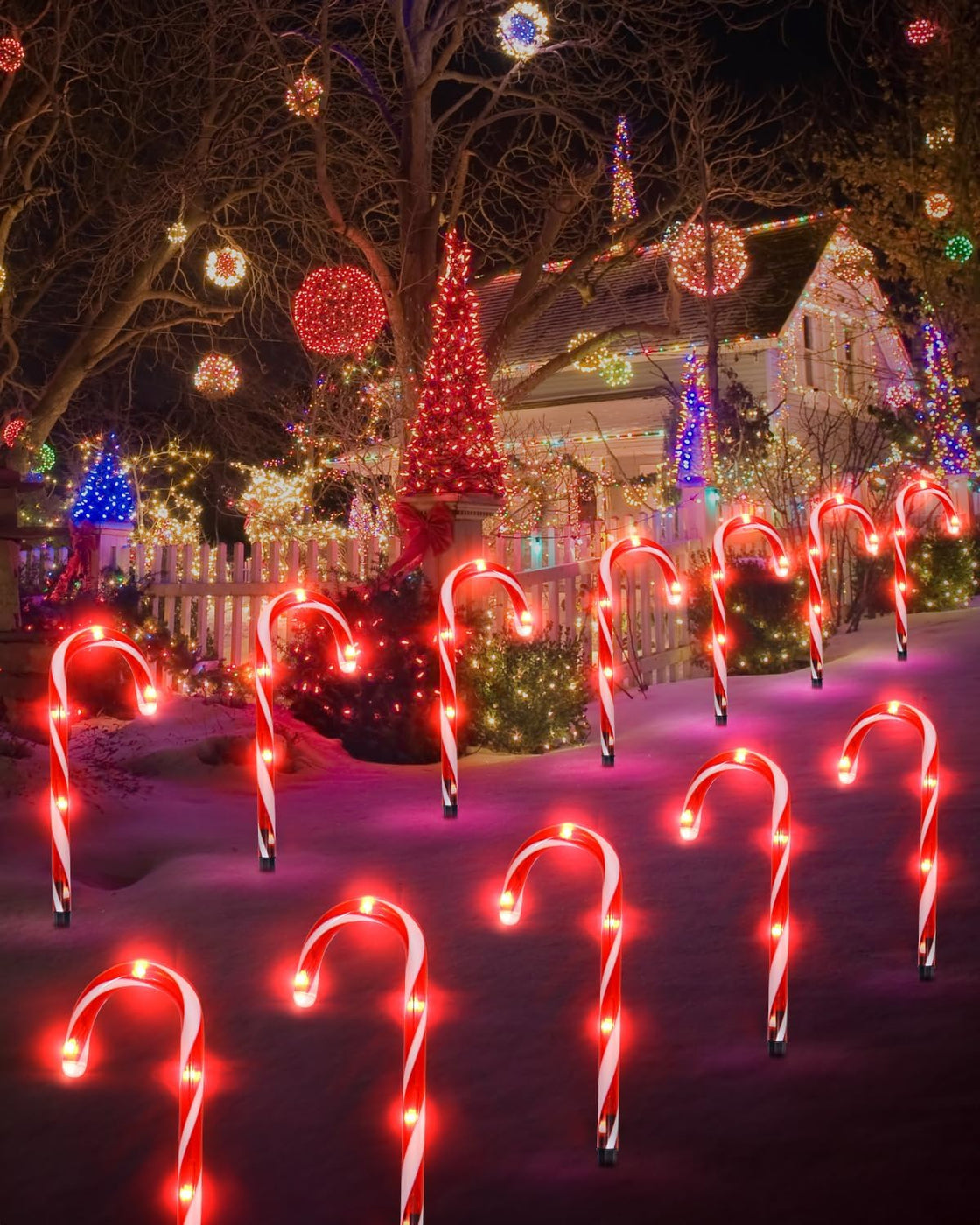 Set of 12 Smart Christmas Candy Cane Pathway Lights with Programmable ...