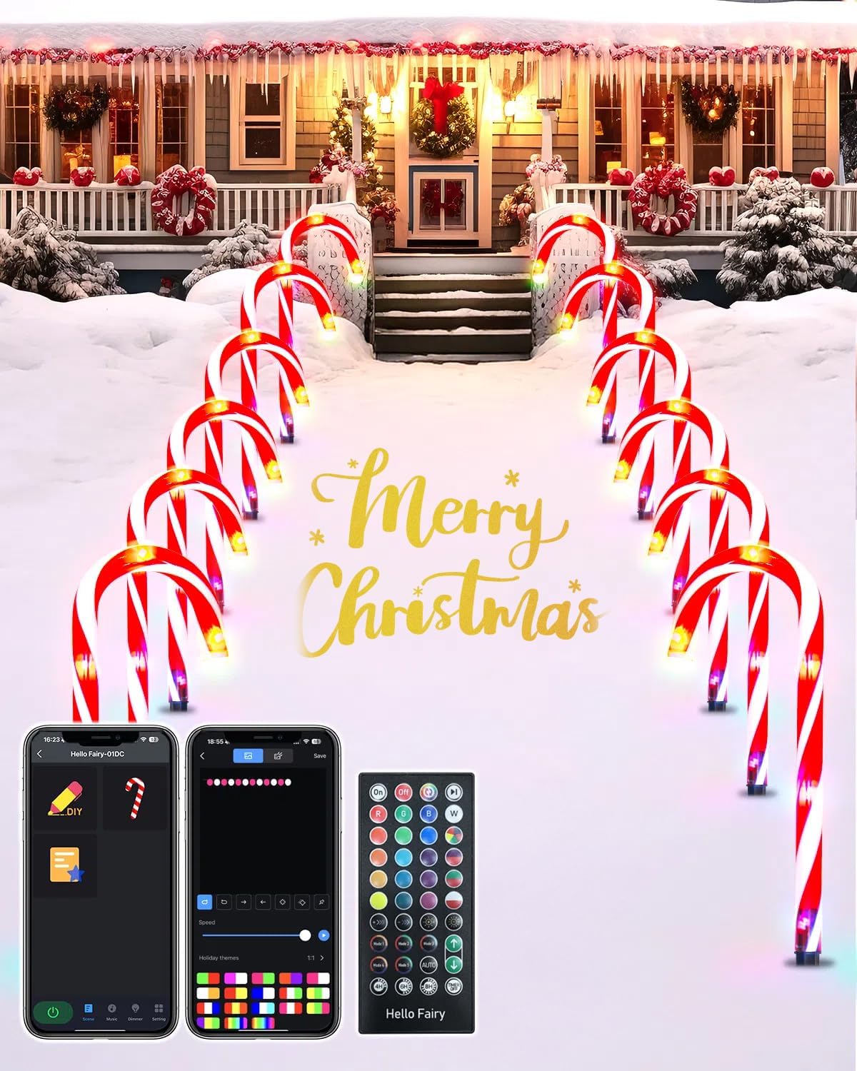Set of 12 Smart Christmas Candy Cane Pathway Lights with Programmable ...
