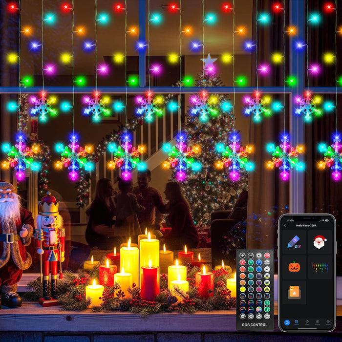 16-ft/33-ft Smart Christmas Snowflake Icicle Lights with Programmable RGB Fairy Lights