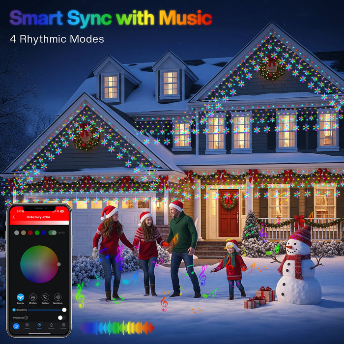 16-ft/33-ft Smart Christmas Snowflake Icicle Lights with Programmable RGB Fairy Lights