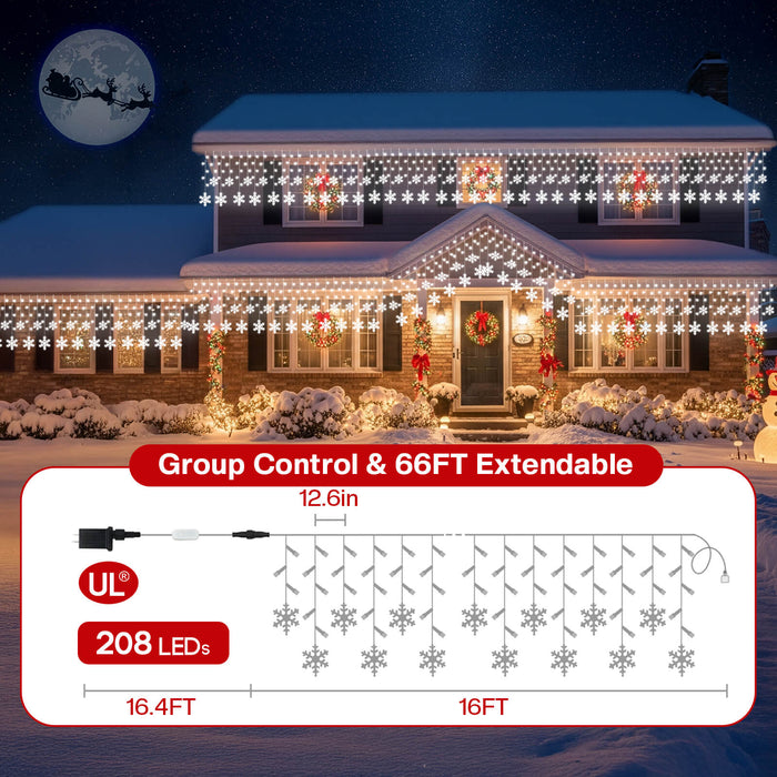 16-ft/33-ft Smart Christmas Snowflake Icicle Lights with Programmable RGB Fairy Lights