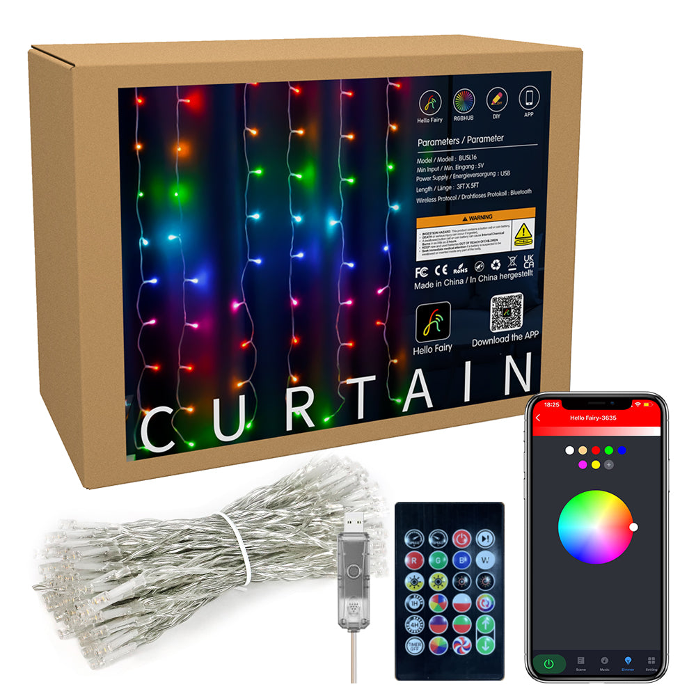 Curtain String Lights 6 Strips 96 LEDs 3 x 5 FT