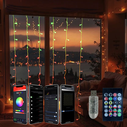 Curtain String Lights 6 Strips 96 LEDs 3 x 5 FT