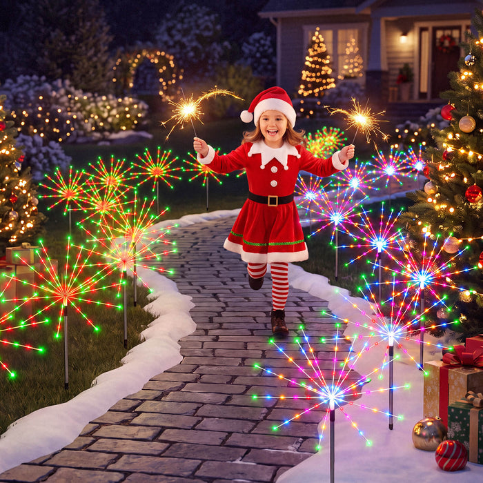 Set of 3 Smart Firework Outdoor Pathway Lights with Programmable RGB Fairy Lights App-controlled