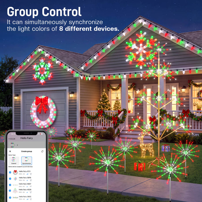 Set of 3 Smart Firework Outdoor Pathway Lights with Programmable RGB Fairy Lights App-controlled