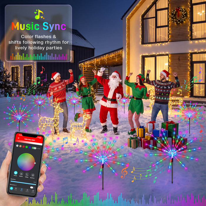 Set of 3 Smart Firework Outdoor Pathway Lights with Programmable RGB Fairy Lights App-controlled