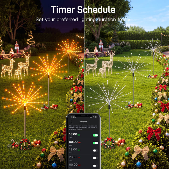 Set of 3 Smart Firework Outdoor Pathway Lights with Programmable RGB Fairy Lights App-controlled