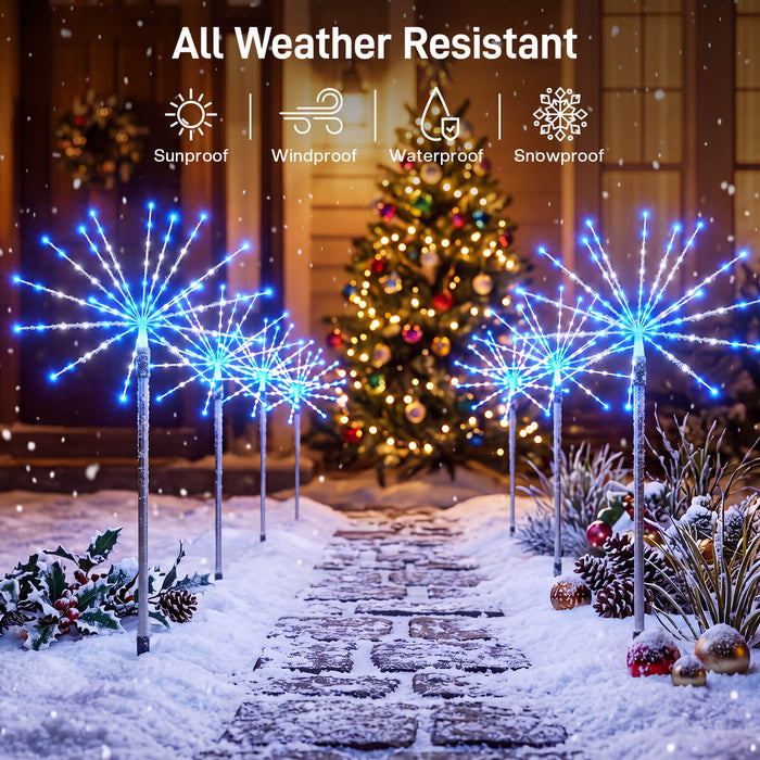 Set of 3 Smart Firework Outdoor Pathway Lights with Programmable RGB Fairy Lights App-controlled