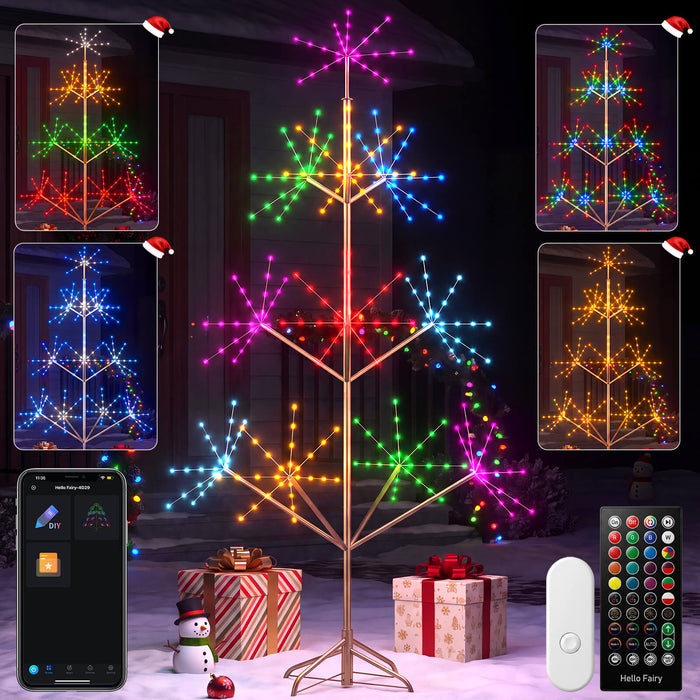 6FT Smart Pre-lit Programmable RGB Firework Tree Lights Color Changing DIY App-controlled