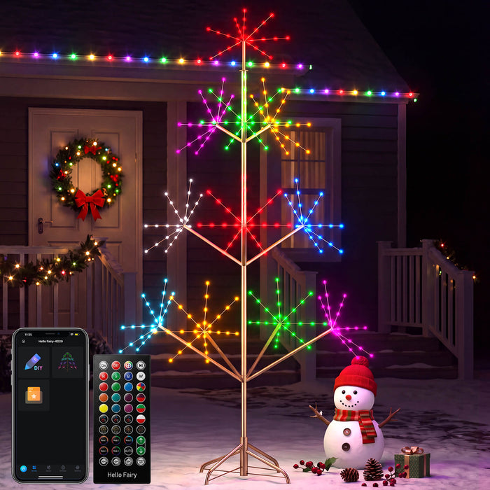 6FT Smart Pre-lit Programmable RGB Firework Tree Lights Color Changing DIY App-controlled