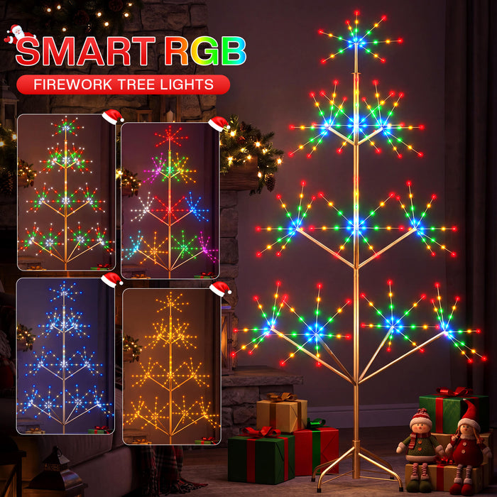 6FT Smart Pre-lit Programmable RGB Firework Tree Lights Color Changing DIY App-controlled