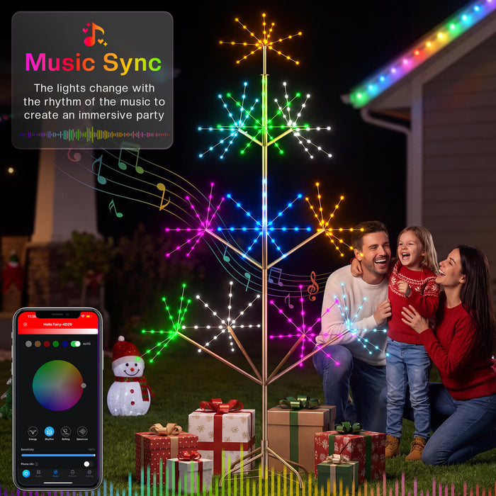 6FT Smart Pre-lit Programmable RGB Firework Tree Lights Color Changing DIY App-controlled