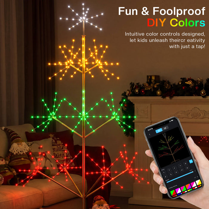 6FT Smart Pre-lit Programmable RGB Firework Tree Lights Color Changing DIY App-controlled