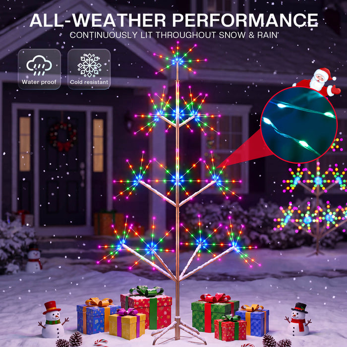 6FT Smart Pre-lit Programmable RGB Firework Tree Lights Color Changing DIY App-controlled