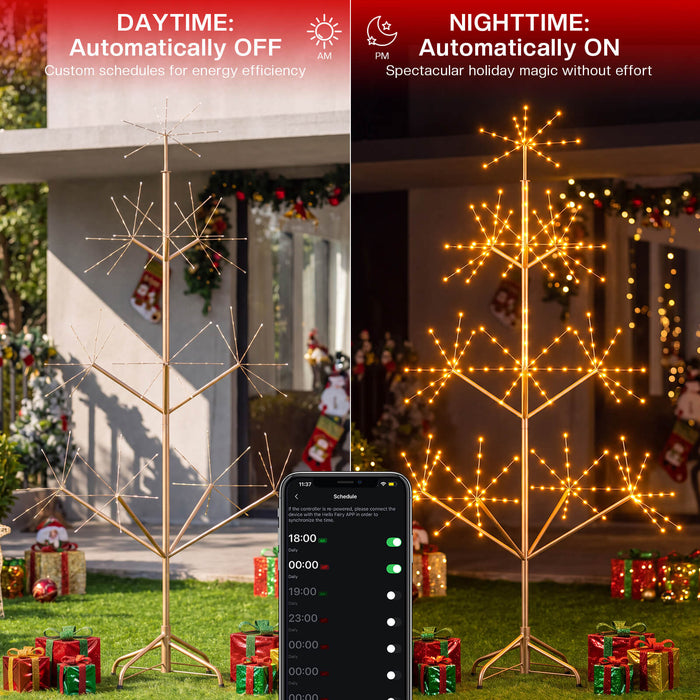 6FT Smart Pre-lit Programmable RGB Firework Tree Lights Color Changing DIY App-controlled