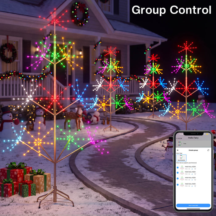 6FT Smart Pre-lit Programmable RGB Firework Tree Lights Color Changing DIY App-controlled