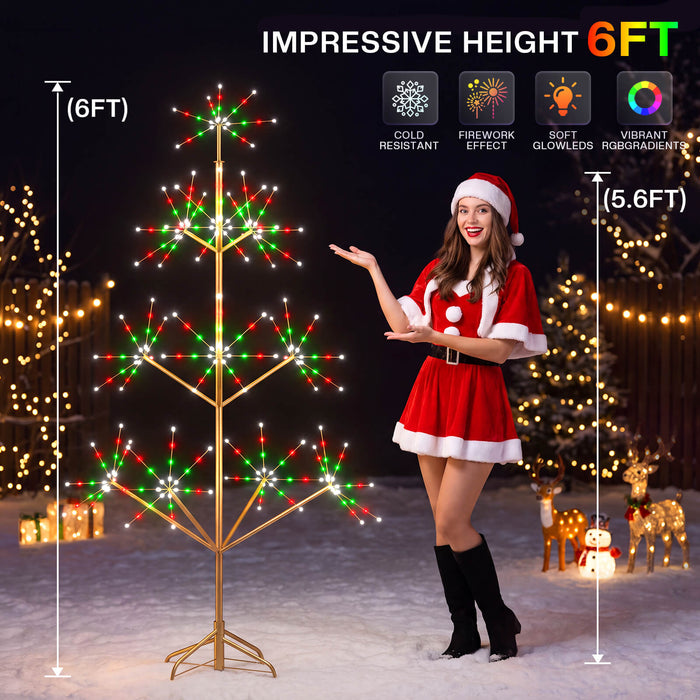 6FT Smart Pre-lit Programmable RGB Firework Tree Lights Color Changing DIY App-controlled
