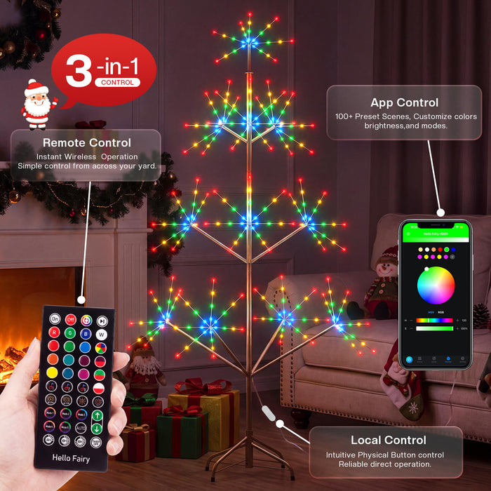 6FT Smart Pre-lit Programmable RGB Firework Tree Lights Color Changing DIY App-controlled