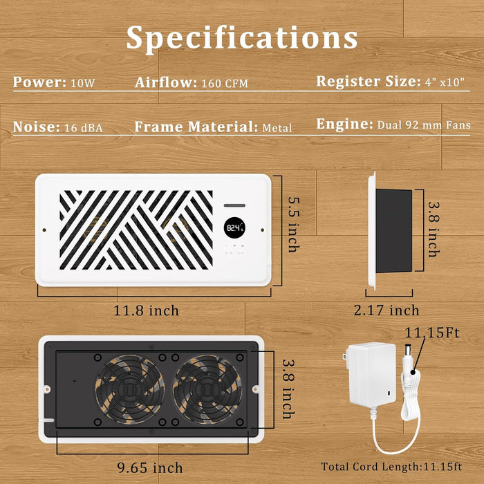 Smart Register Booster Fan 4"x10" APP Remote Control Works with Alexa & Google Assistant