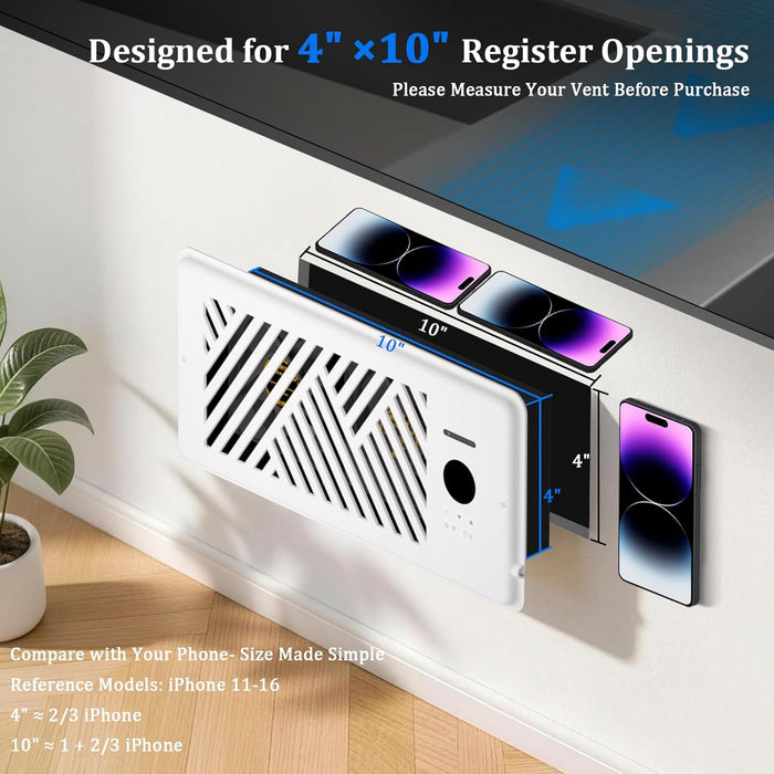 Smart Register Booster Fan 4"x10" APP Remote Control Works with Alexa & Google Assistant