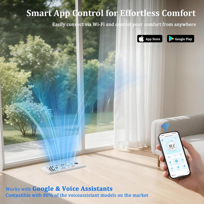 Smart Register Booster Fan 4"x10" APP Remote Control Works with Alexa & Google Assistant