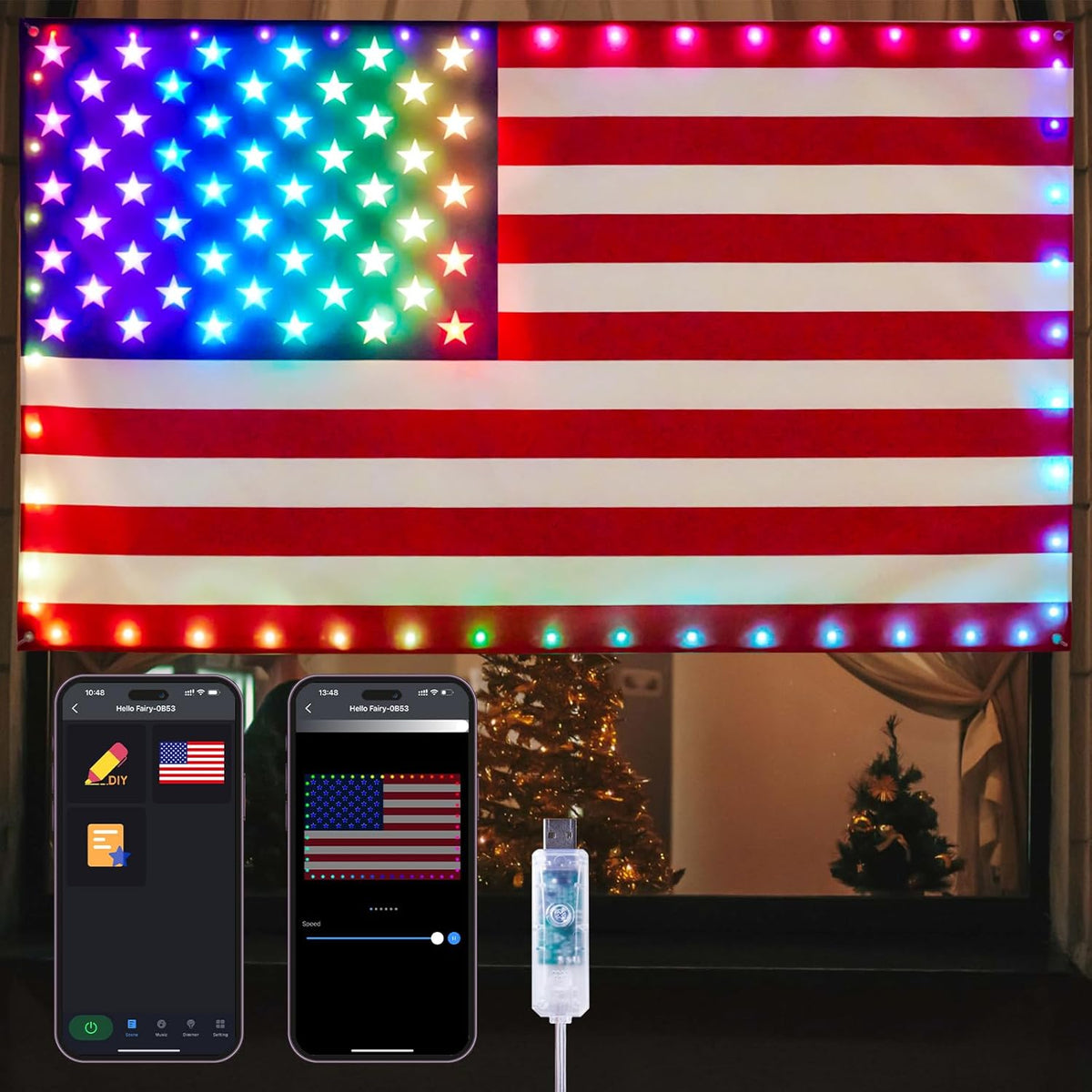 2026 New RGB American Flag Lights 3ft x 5ft 82LED Light up American Fl ...