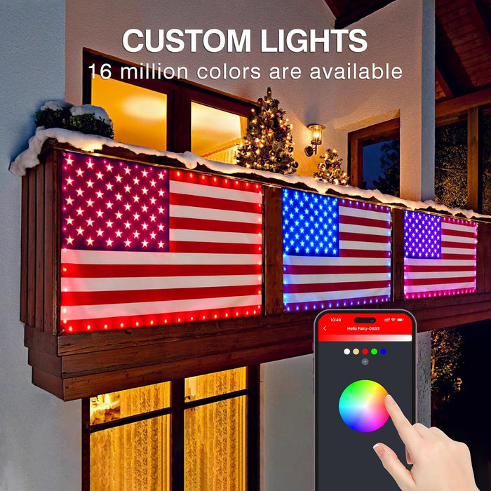 2026 New RGB American Flag Lights 3ft x 5ft 82LED Light up American Flag One Sided