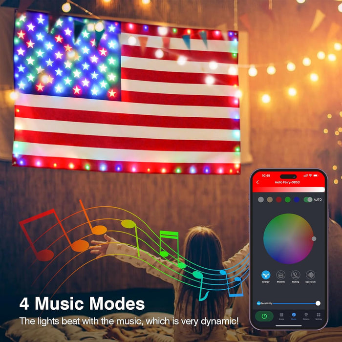2026 New RGB American Flag Lights 3ft x 5ft 82LED Light up American Flag One Sided