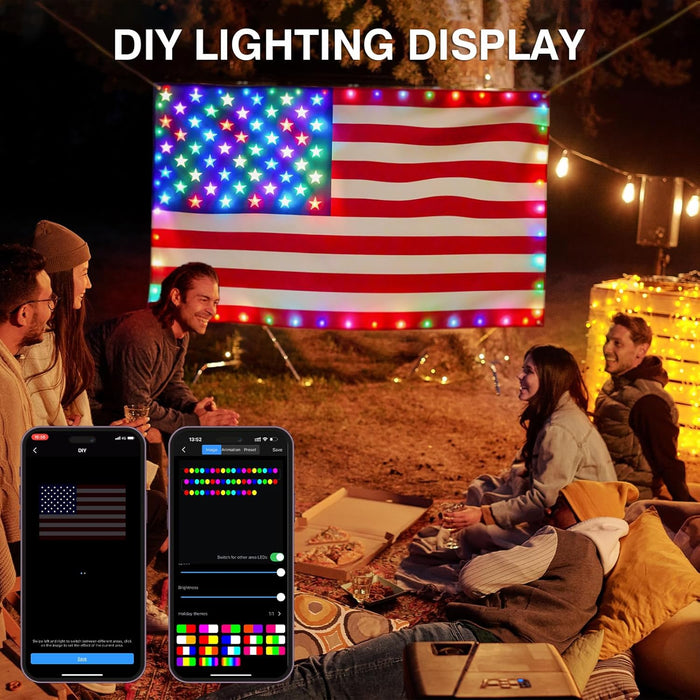 2026 New RGB American Flag Lights 3ft x 5ft 82LED Light up American Flag One Sided